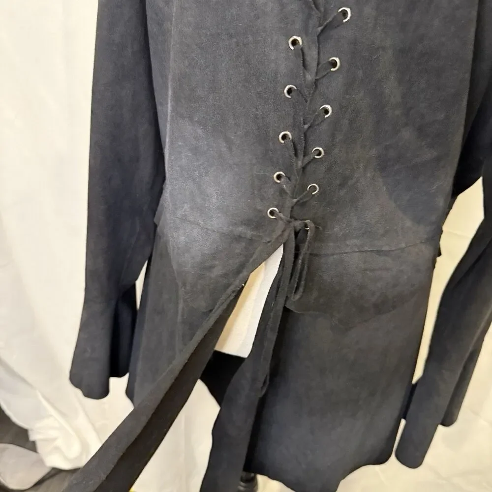 Goth Witchy Faux Suede Lace Up Corset Back Handkerchief Hem Jacket 1X